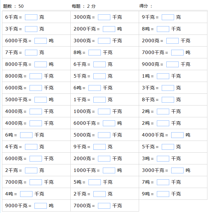 重量单位换算表大全