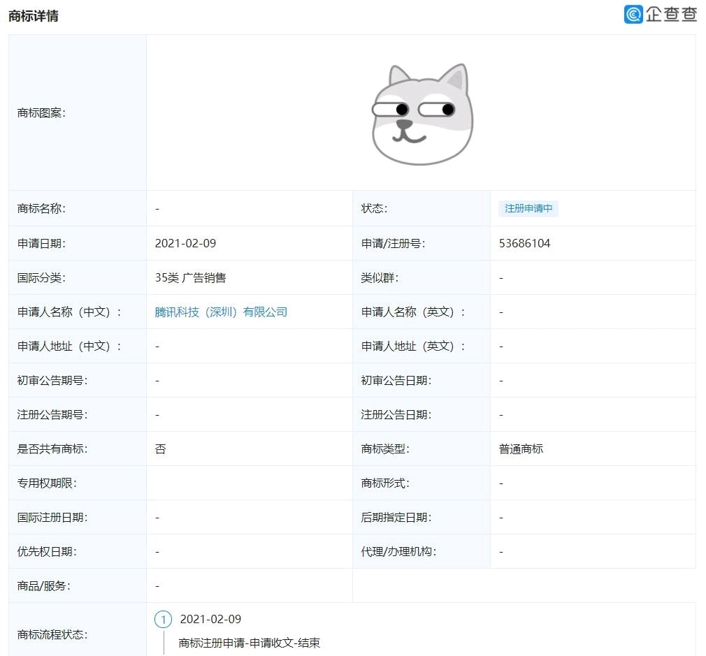 腾讯注册狗头表情包商标